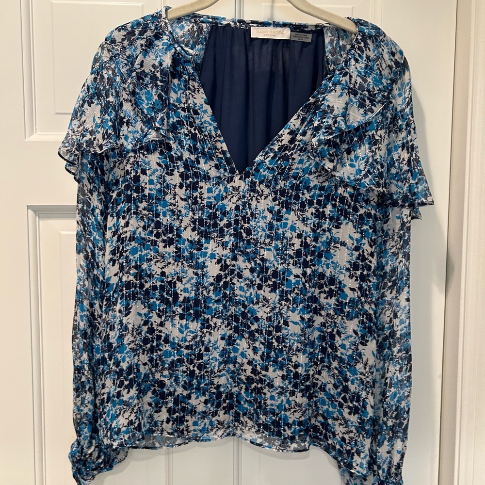 Ramy Brook Blue Floral Blouse